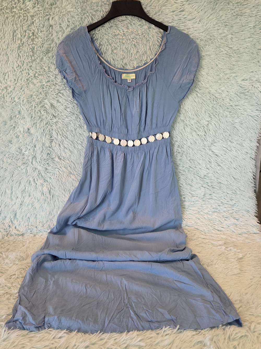 Angels By The Sea Hawaii Light Blue Maxi Dress - Decorative Waist - Size M